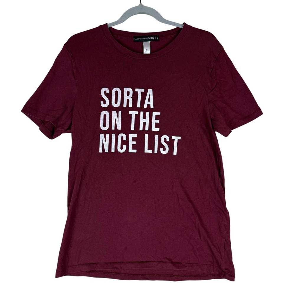 LULUSIMON STUDIO Shirt Womens Small Red Sorta On The Nice List Graphic Tee
